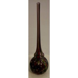 Hand Blown Murano Style Glass Bud Vase w/ Long Neck Multicolor Confetti Stretch